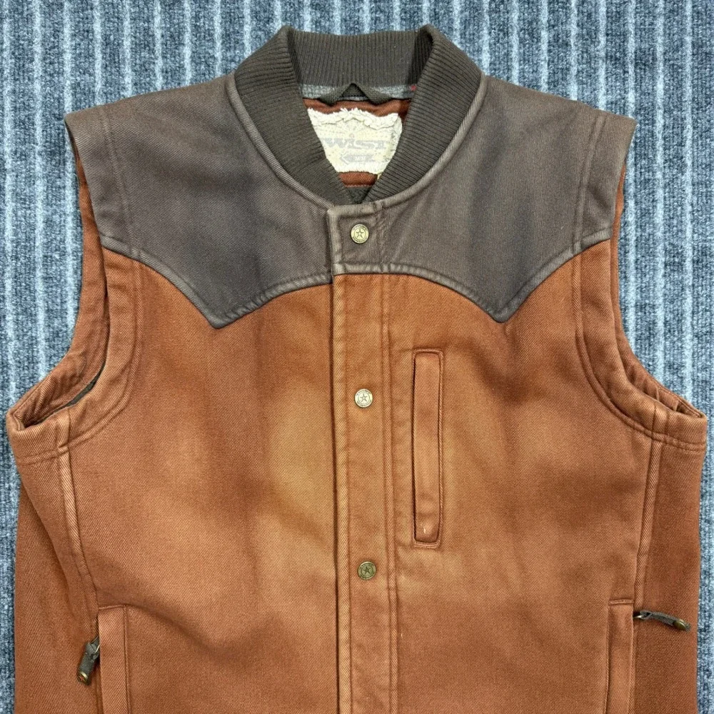 Twist Western Canvas Fleece Lined Vest Medium Brown Excellent Workwear (2168)